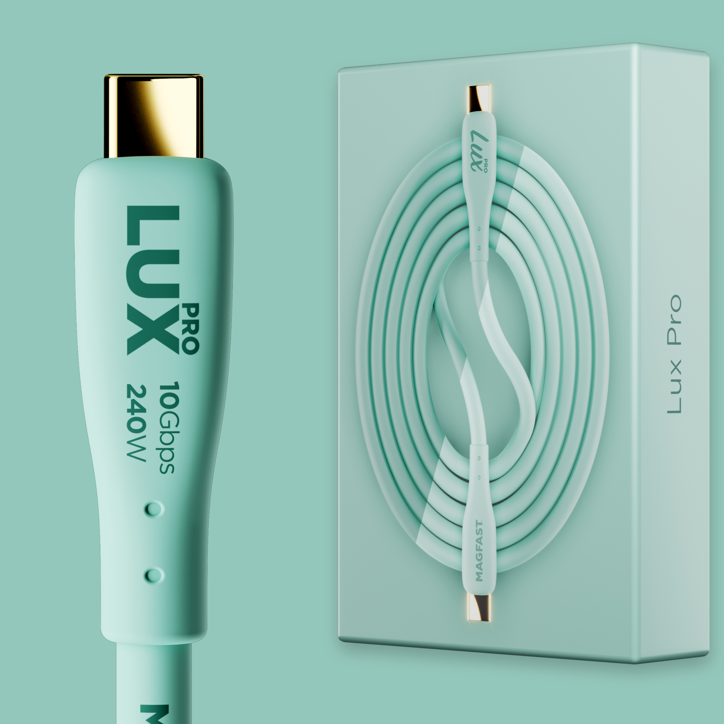 MAGFAST Lux Pro Cable - Seafoam Green - 2m - USB-C to USB-C + Adapter