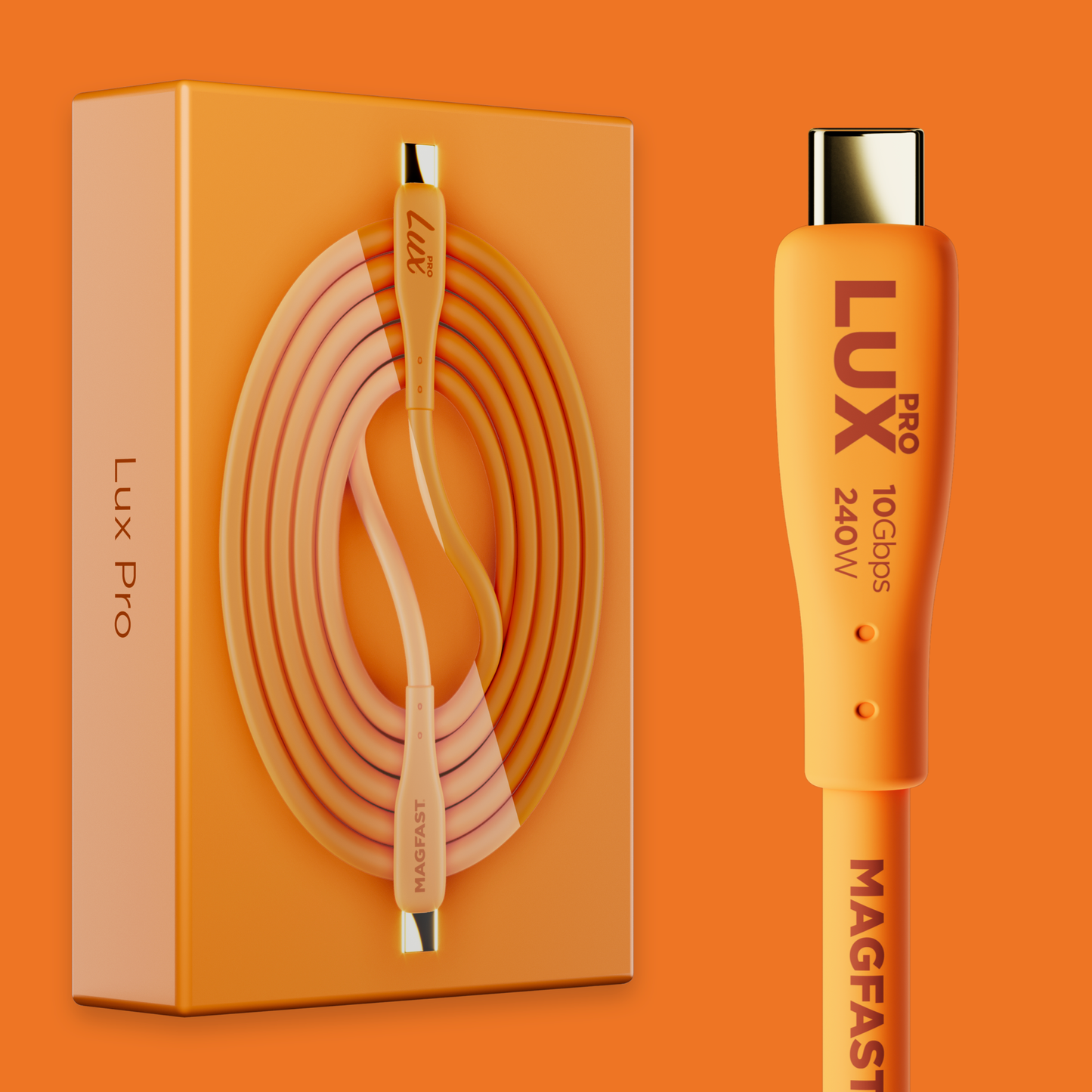 MAGFAST Lux Pro Cable - Juicy Orange- 2m - USB-C to USB-C + Adapter