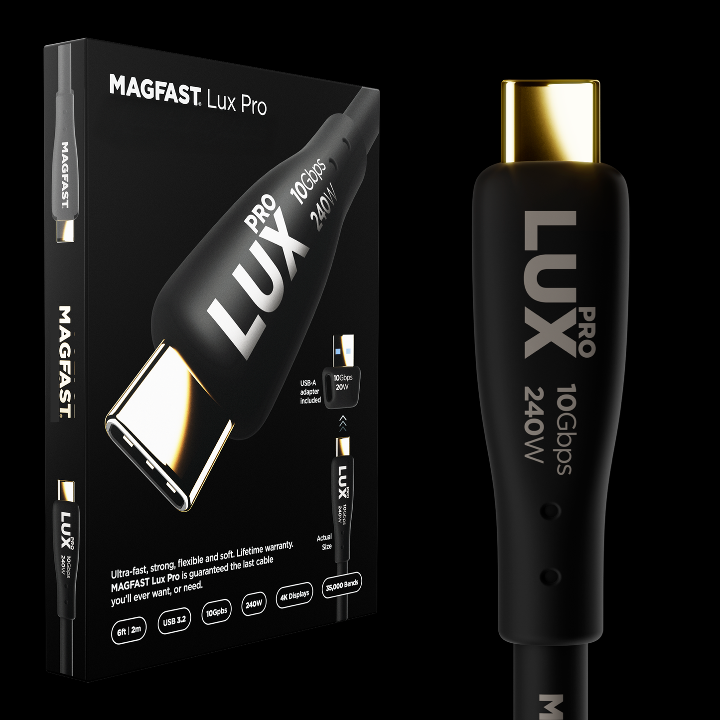 MAGFAST Lux Pro Cable - Carbon Black - 2m - USB-C to USB-C + Adapter